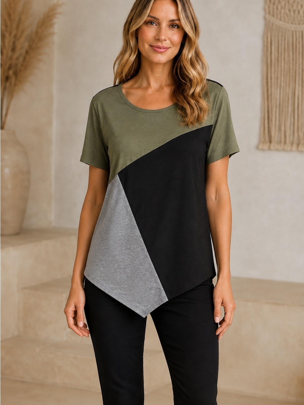 Olive Green Colorblock Short Sleeve Tee